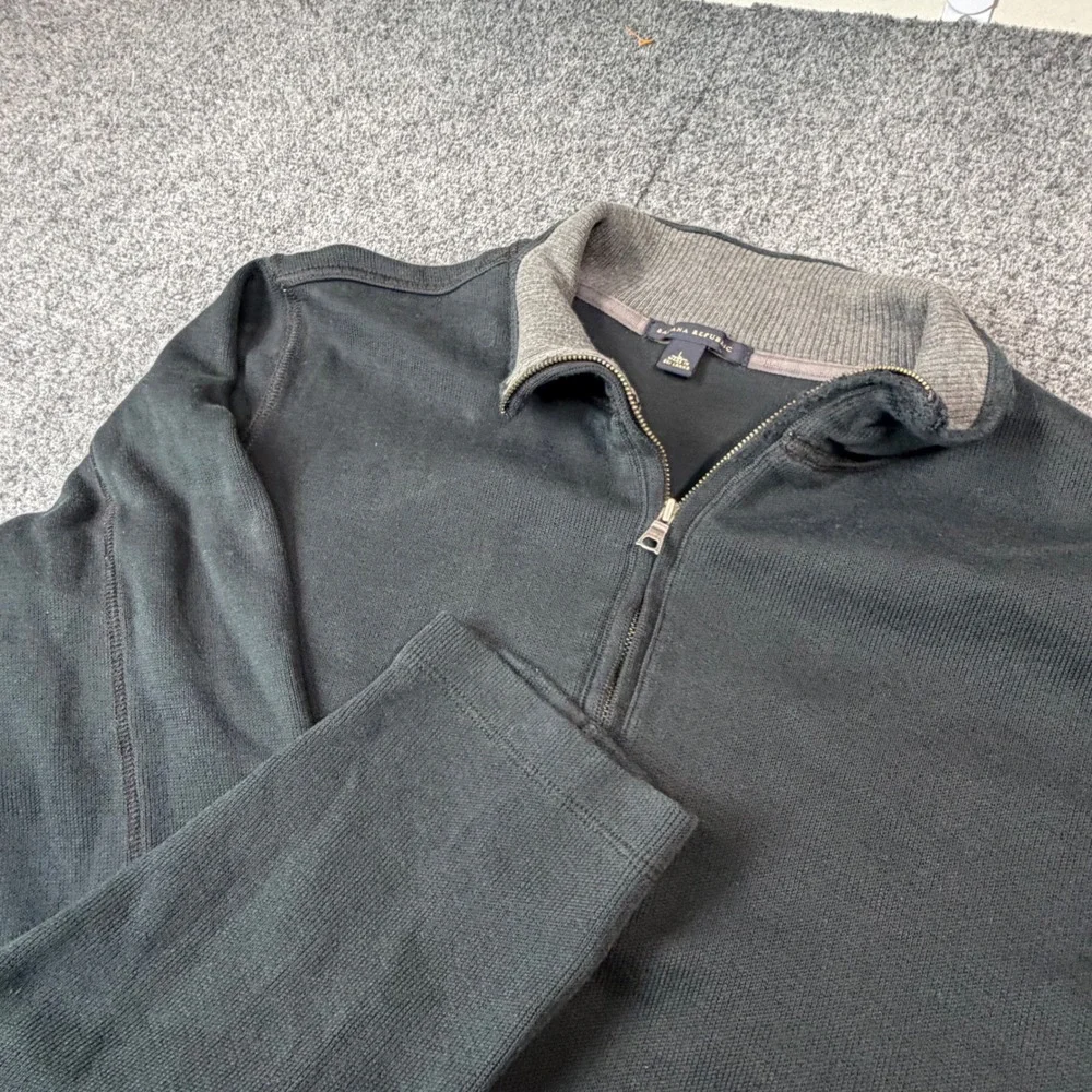 VTG‎ Banana Republic Mens Large Quarter Zip Pullover Sweater Black Grey Collar